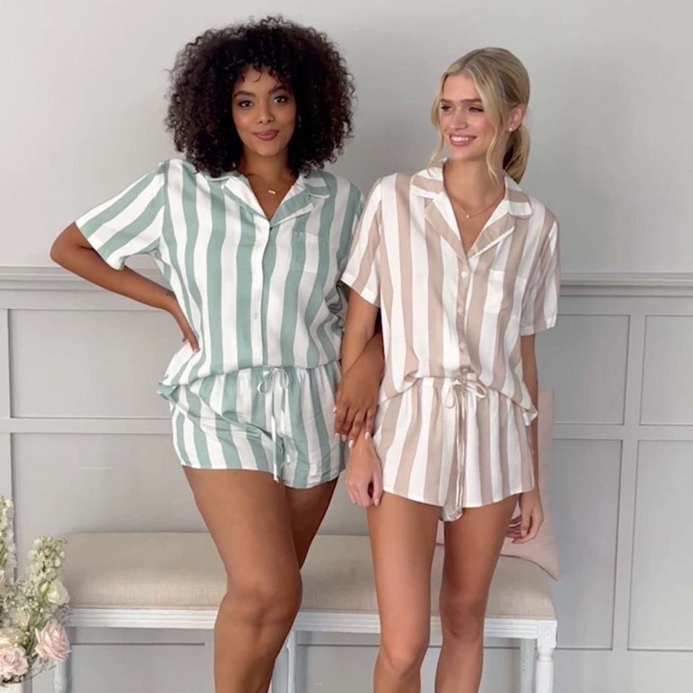 BIRDY GREY Eddie Striped PJ Sleepwear Set size Medium Striped Taupe NWT in packg